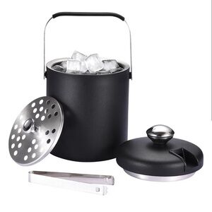 Black Ice Bucket with Lid and Tongs
